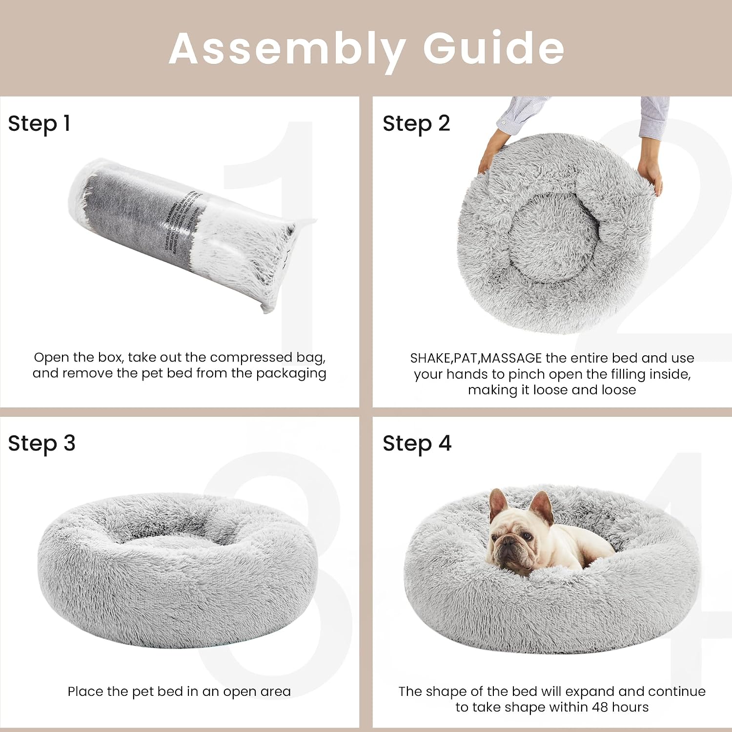 Indulge Your Pet with the Cozy Calming Cat Bed - Fluffy Faux Fur Round Dog Bed for Small to Medium Pets in Stylish Grey, 20 Inch