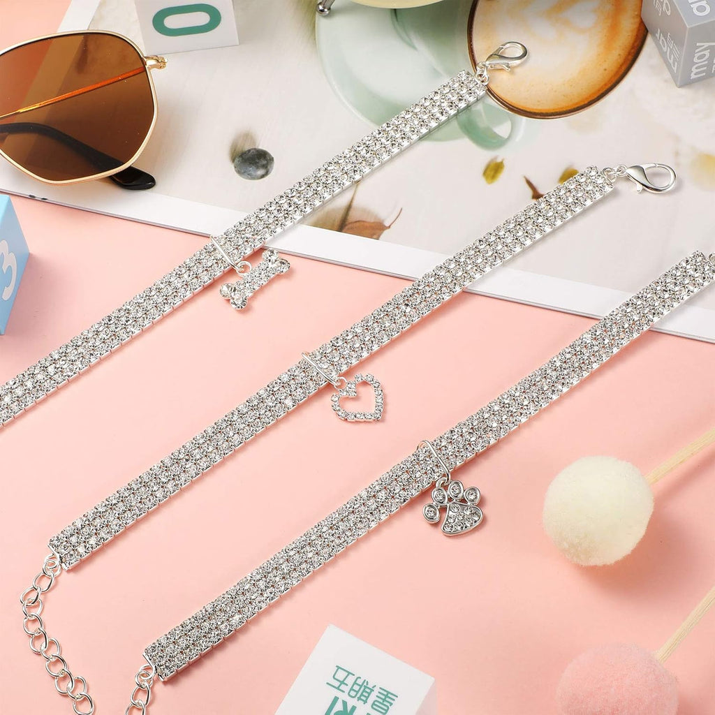 Sparkle in Style: 3-Piece Adjustable Rhinestone Pet Collar Set for Small Dogs and Cats