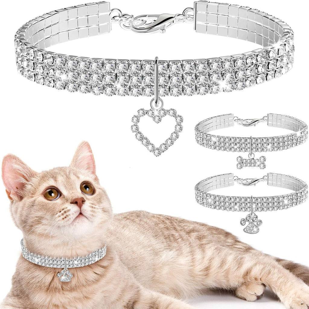 Sparkle in Style: 3-Piece Adjustable Rhinestone Pet Collar Set for Small Dogs and Cats