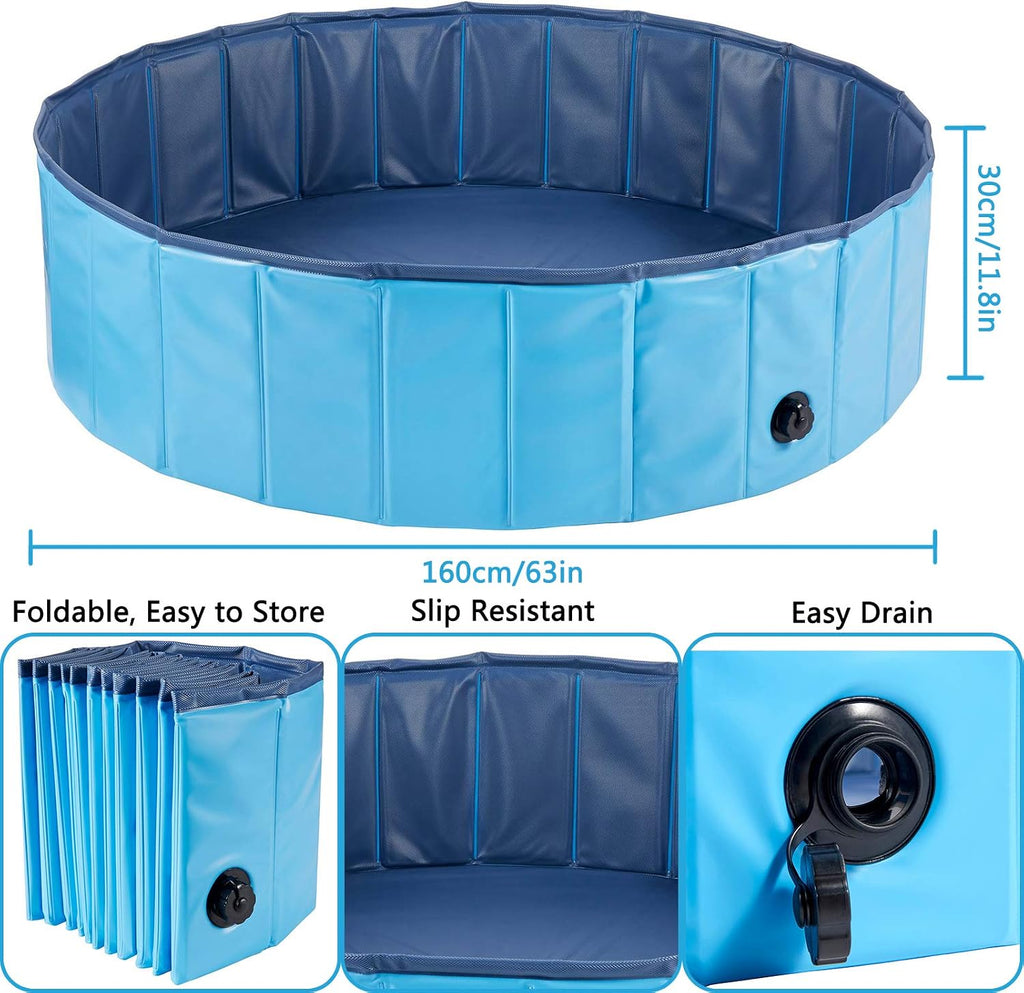 Ultimate Dog Pool: Foldable Outdoor Swimming Pool for Large & Extra Large Dogs - Anti-Slip PVC Paddling Bathtub for Kids and Pets (63" x 12")