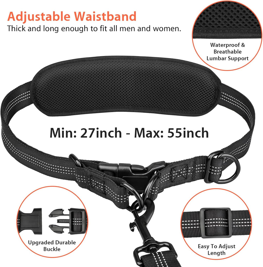 Hands-Free Dog Running Leash with Waist Belt, Dual Handle Elastic Bungee Retractable Rope for Medium to Large Dogs, Reflective Stitching for Walking, Hiking, and Biking (Large Pink, 25-120 lbs)