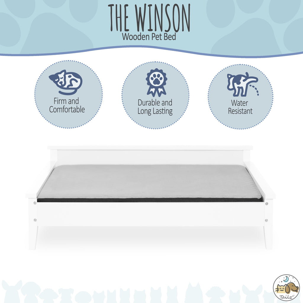 Elevate Your Pet's Comfort with the Winston Extra Large Wooden Pet Bed and Plush Mattress in White