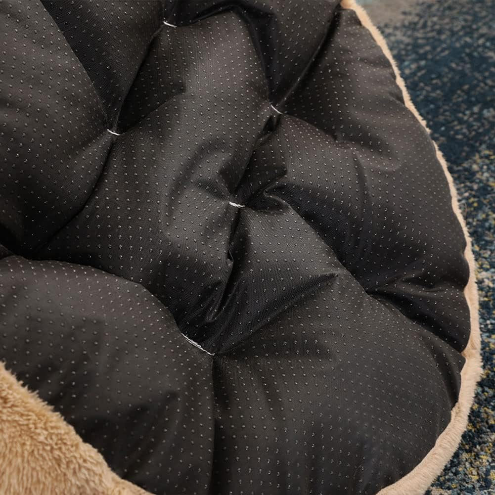 Cozy Bear Hug Plush Pet Bed for Small Dogs and Cats - Soft, Calming, and Washable with Non-Slip Bottom (22" Diameter, Khaki)