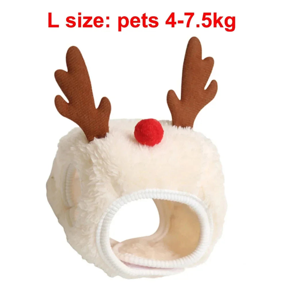 Adorable Christmas Puppy & Cat Costume Set - Santa Elk Hat with Bandana Scarf for Festive Pet Dress Up