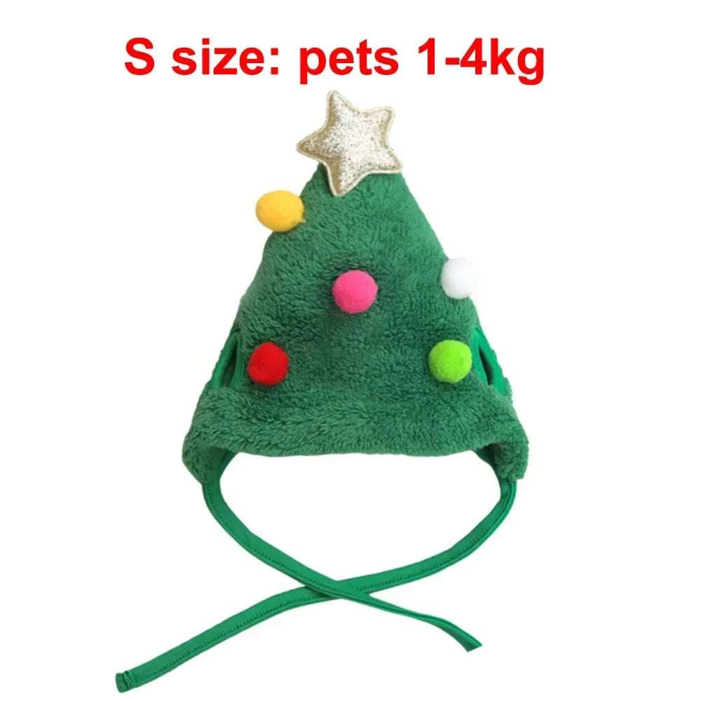 Adorable Christmas Puppy & Cat Costume Set - Santa Elk Hat with Bandana Scarf for Festive Pet Dress Up
