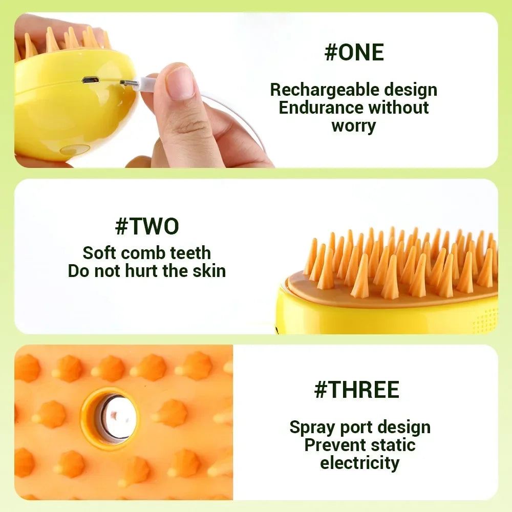 Revitalize Your Pet's Coat with the 3-in-1 Cat Dog Steamy Brush - Electric Grooming Tool for Shedding and Massage