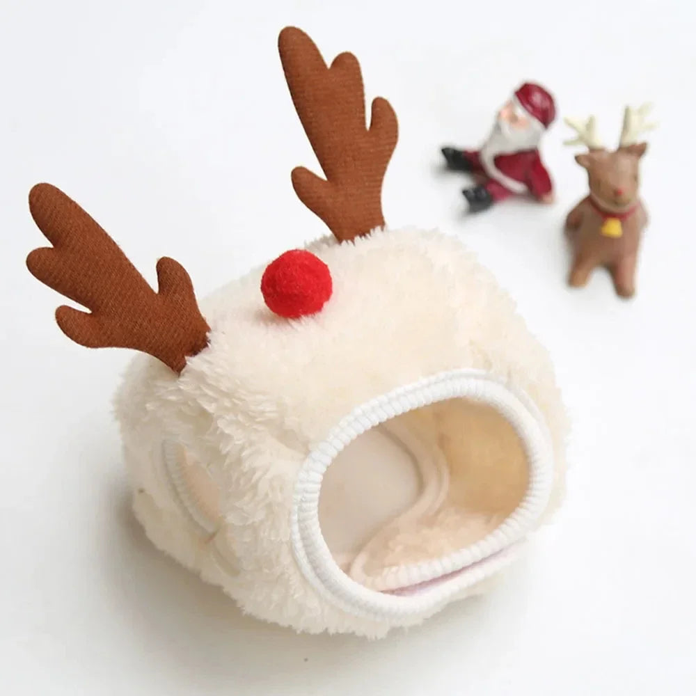 Adorable Christmas Puppy & Cat Costume Set - Santa Elk Hat with Bandana Scarf for Festive Pet Dress Up
