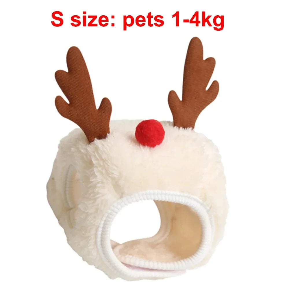 Adorable Christmas Puppy & Cat Costume Set - Santa Elk Hat with Bandana Scarf for Festive Pet Dress Up