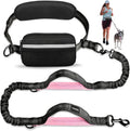 Hands-Free Dog Running Leash with Waist Belt, Dual Handle Elastic Bungee Retractable Rope for Medium to Large Dogs, Reflective Stitching for Walking, Hiking, and Biking (Large Pink, 25-120 lbs)
