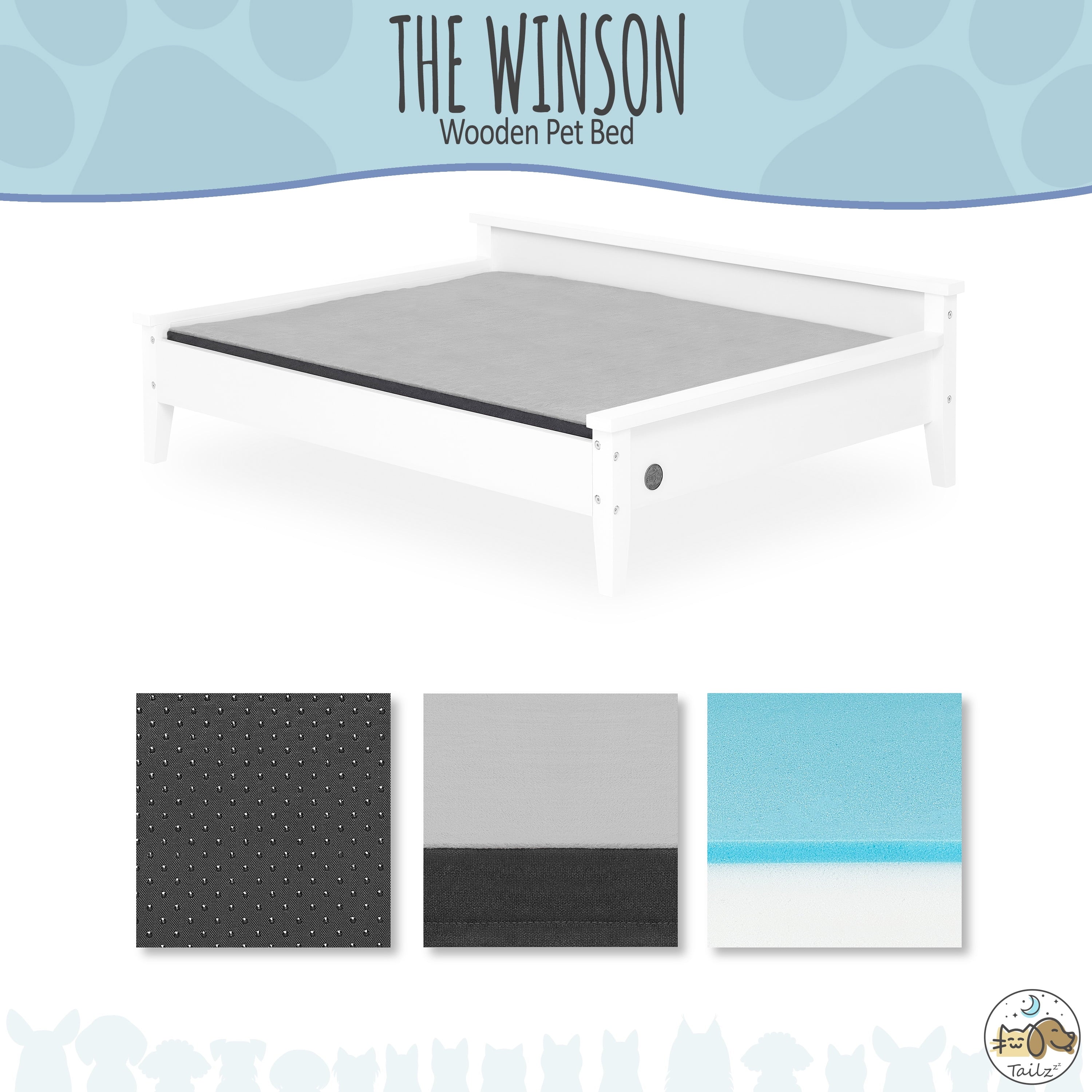 Elevate Your Pet's Comfort with the Winston Extra Large Wooden Pet Bed and Plush Mattress in White
