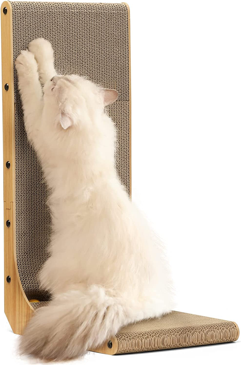 Wall-Mounted L-Shaped Cat Scratcher - 26.8 Inch Cardboard Scratch Pad with Ball Toy for Indoor Cats, Large Size