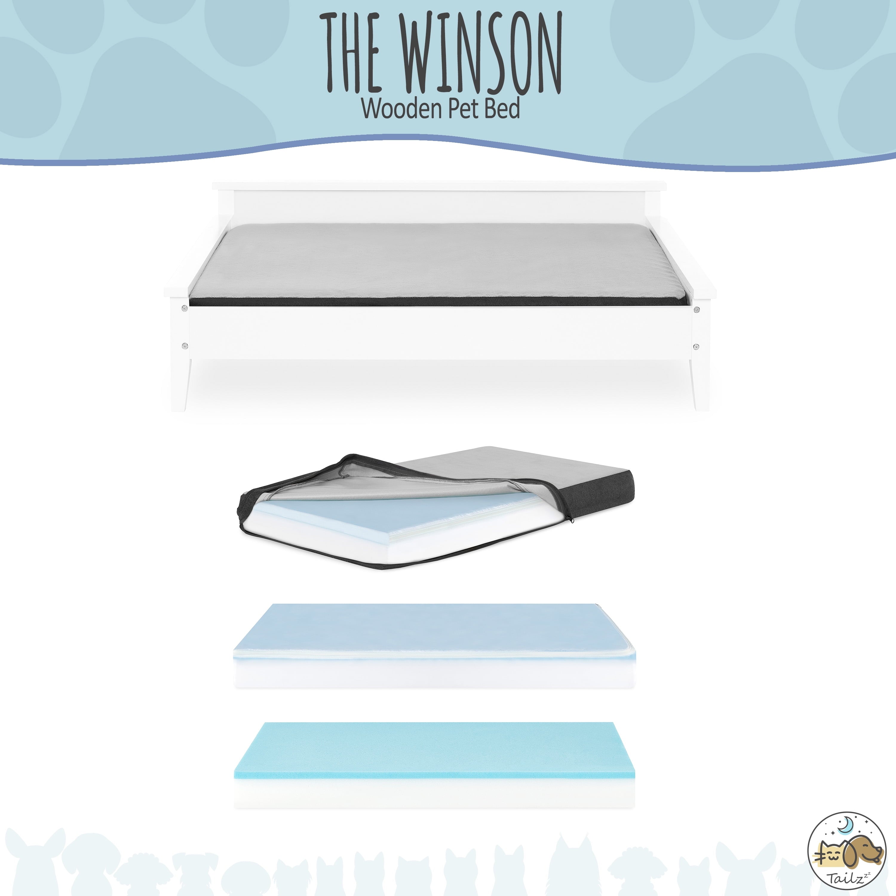 Elevate Your Pet's Comfort with the Winston Extra Large Wooden Pet Bed and Plush Mattress in White