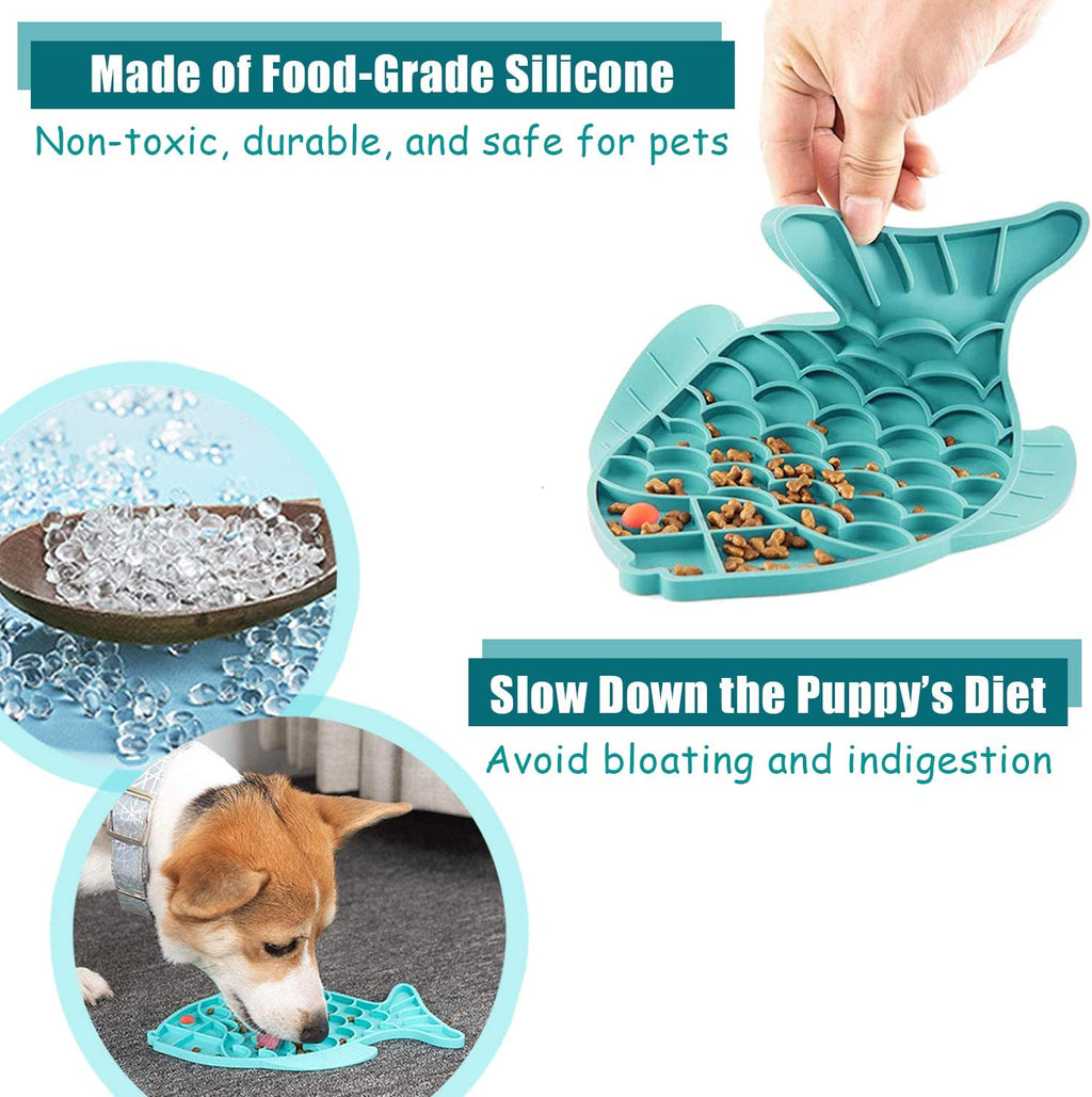 Cat Lick Treat Mat Set - 2 Pack Fish-Shaped Puzzle Feeders for Cats and Dogs, Promoting Anxiety Relief and Engaging Feeding Experience (Blue and Green)