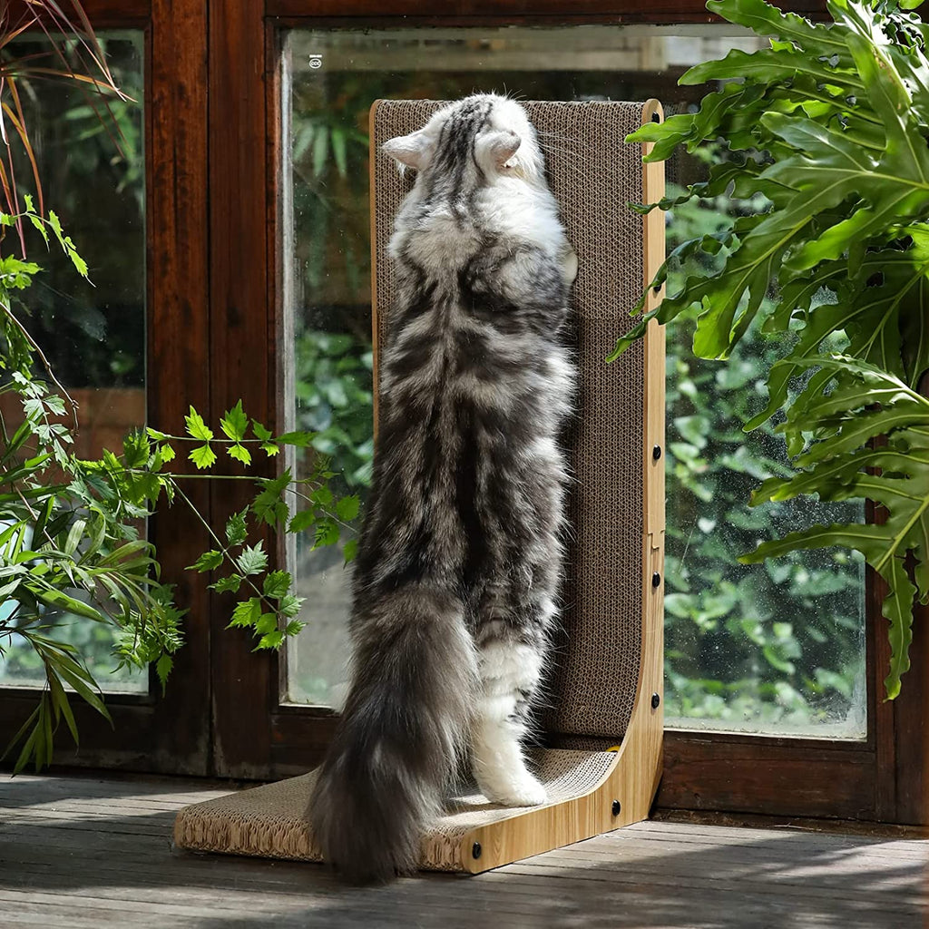 Wall-Mounted L-Shaped Cat Scratcher - 26.8 Inch Cardboard Scratch Pad with Ball Toy for Indoor Cats, Large Size