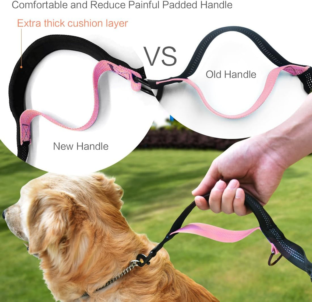 Hands-Free Dog Running Leash with Waist Belt, Dual Handle Elastic Bungee Retractable Rope for Medium to Large Dogs, Reflective Stitching for Walking, Hiking, and Biking (Large Pink, 25-120 lbs)
