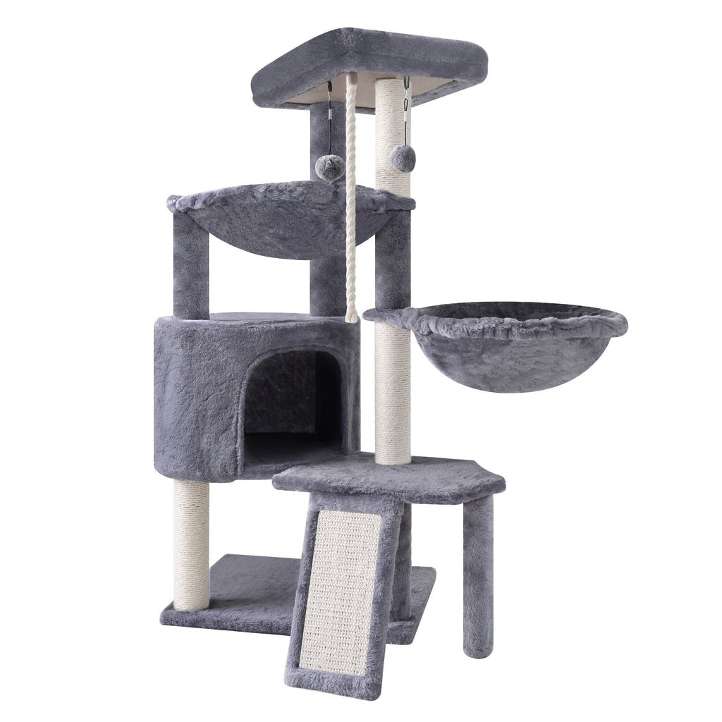 Ultimate 37.4'' Cat Tree Tower - Cozy Activity Centre with Scratching Posts, Two Hammocks, and Cat Condo in Stylish Grey